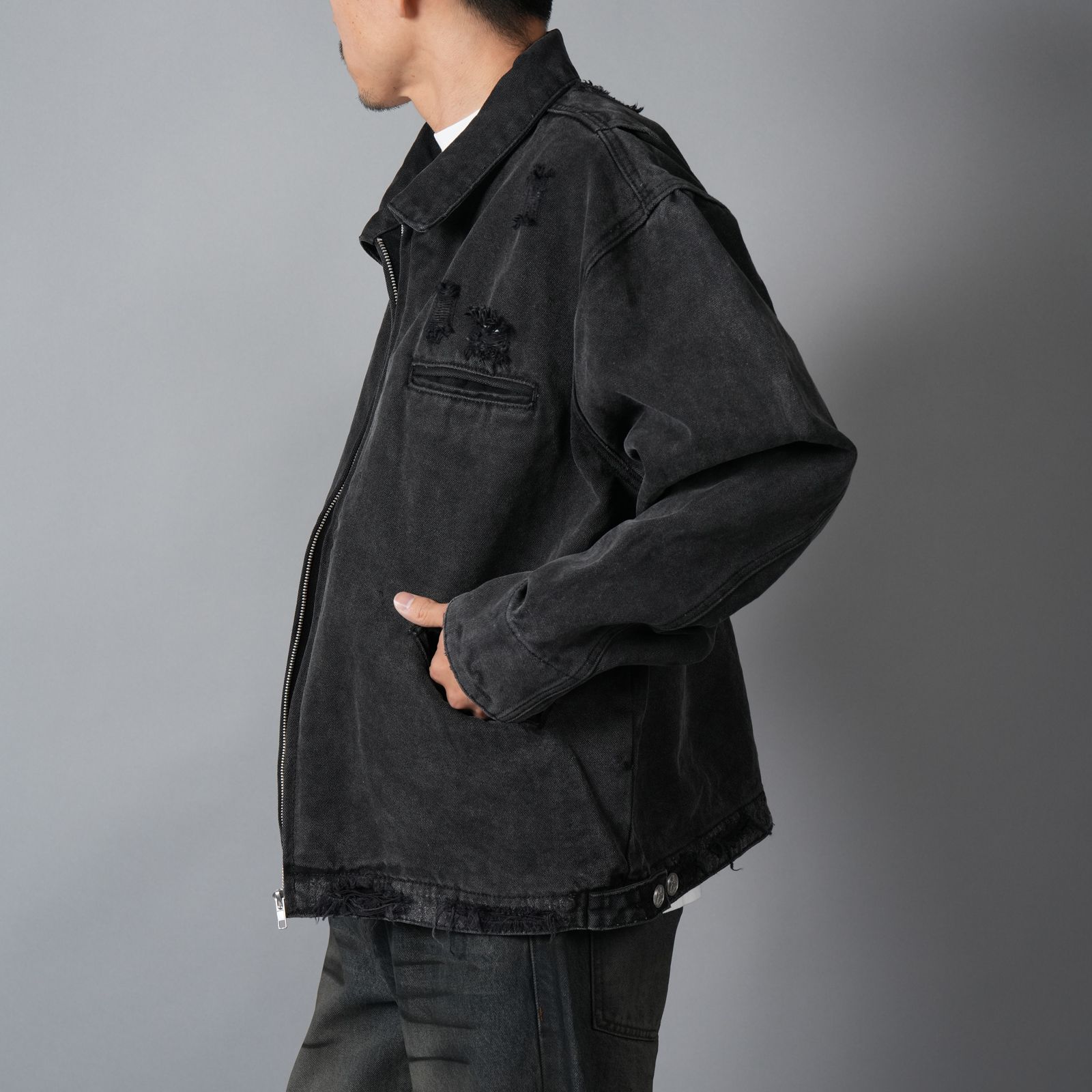HENCH, distressed work jacket / ワークジャケット (ブラック)