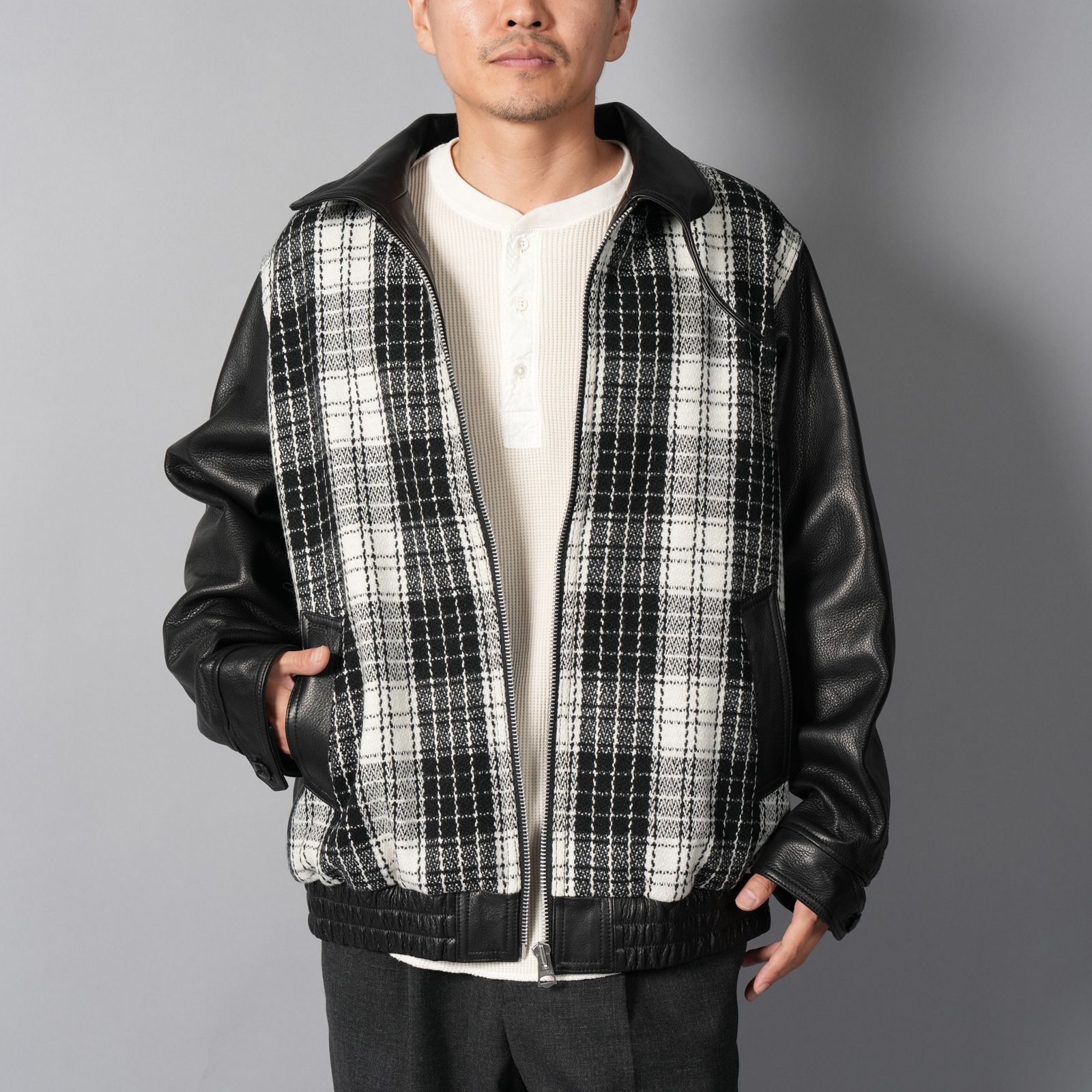 【ラスト1点】Murdoc Leather Jacket / マードックレザージャケット(ホワイト/ブラック)