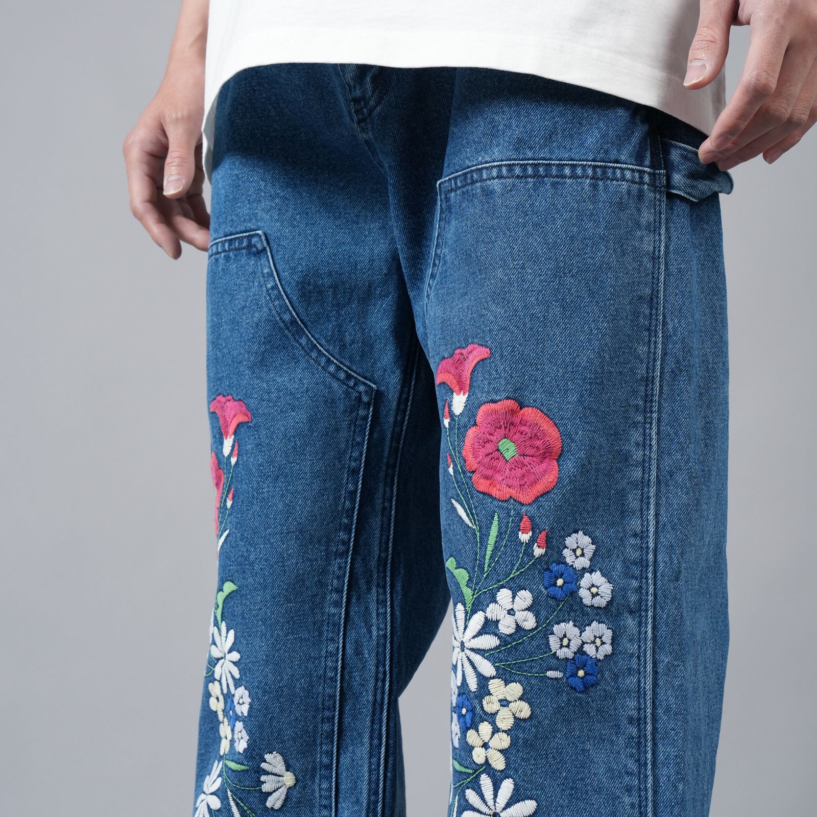 【ラスト1点】EMBRD CARPNTR DENIM PANT /  エンブロイダリー カーペンター デニムパンツ (ブルー)