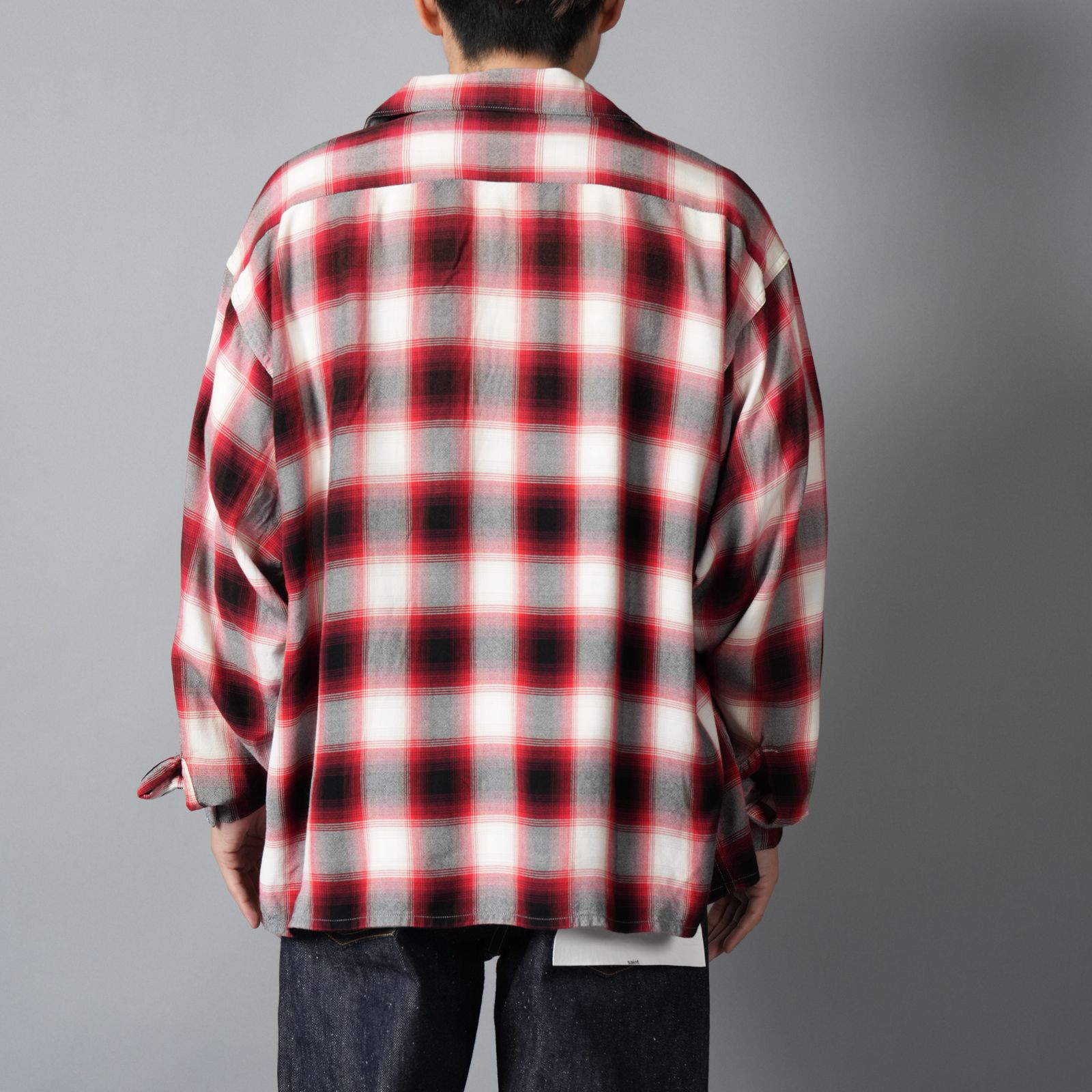 【ラスト1点】SM-MK8-0000-045 / RAYON SHIRT / CHECK / RED / ロングスリーブシャツ (レッド)
