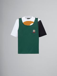 【ラスト1点】 MARNI X CARHARTT WIP - T-SHIRT WITH GREEN VEST / Tシャツ  (ストーングリーン)