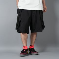 【ラスト1点】SP56A-M / NYLON STRETCH DOUBLE CARGO SHORT PANT / ショートパンツ [ウルトラワイドフィット][ストレッチ入り] (ブラック)