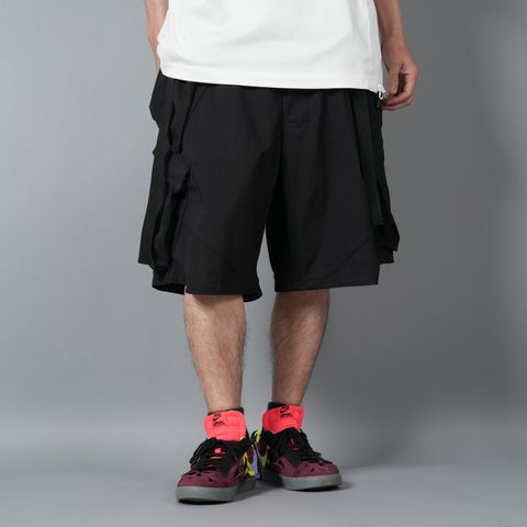 【ラスト1点】SP56A-M / NYLON STRETCH DOUBLE CARGO SHORT PANT / ショートパンツ [ウルトラワイドフィット][ストレッチ入り] (ブラック)