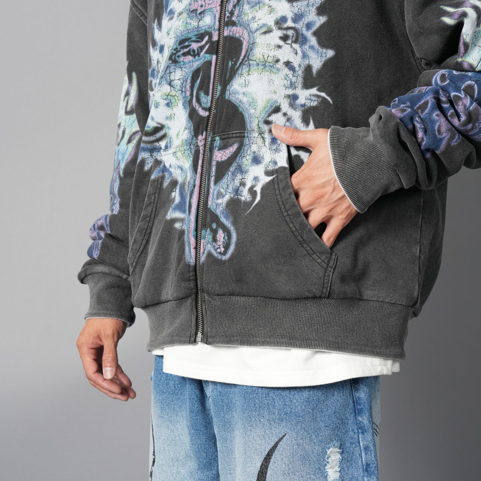 Reversible Pharma/Crank Zip Hooded Sweatshirt / リバーシブル ファーマ／クランク ジップ フーデッド スウェットシャツ (ヴィンテージブラック/ホワイト)