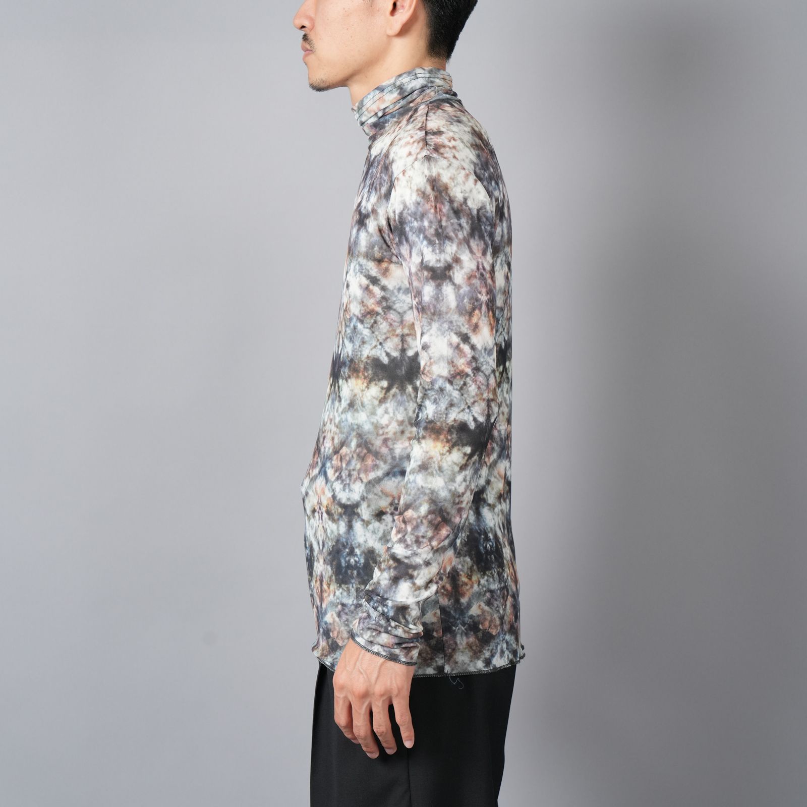 【ラスト1点】TIE DYE TULLE T / HIGH NECK T-SHIRT / タイダイ チュールT ハイネックTシャツ (イエロー)