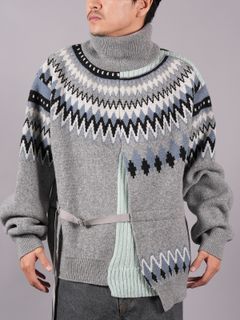 【ラスト1点】DECONSTRUCTED MORDIC KNIT / コンストラクテッド モルディック ニット (グレー/ブルー)