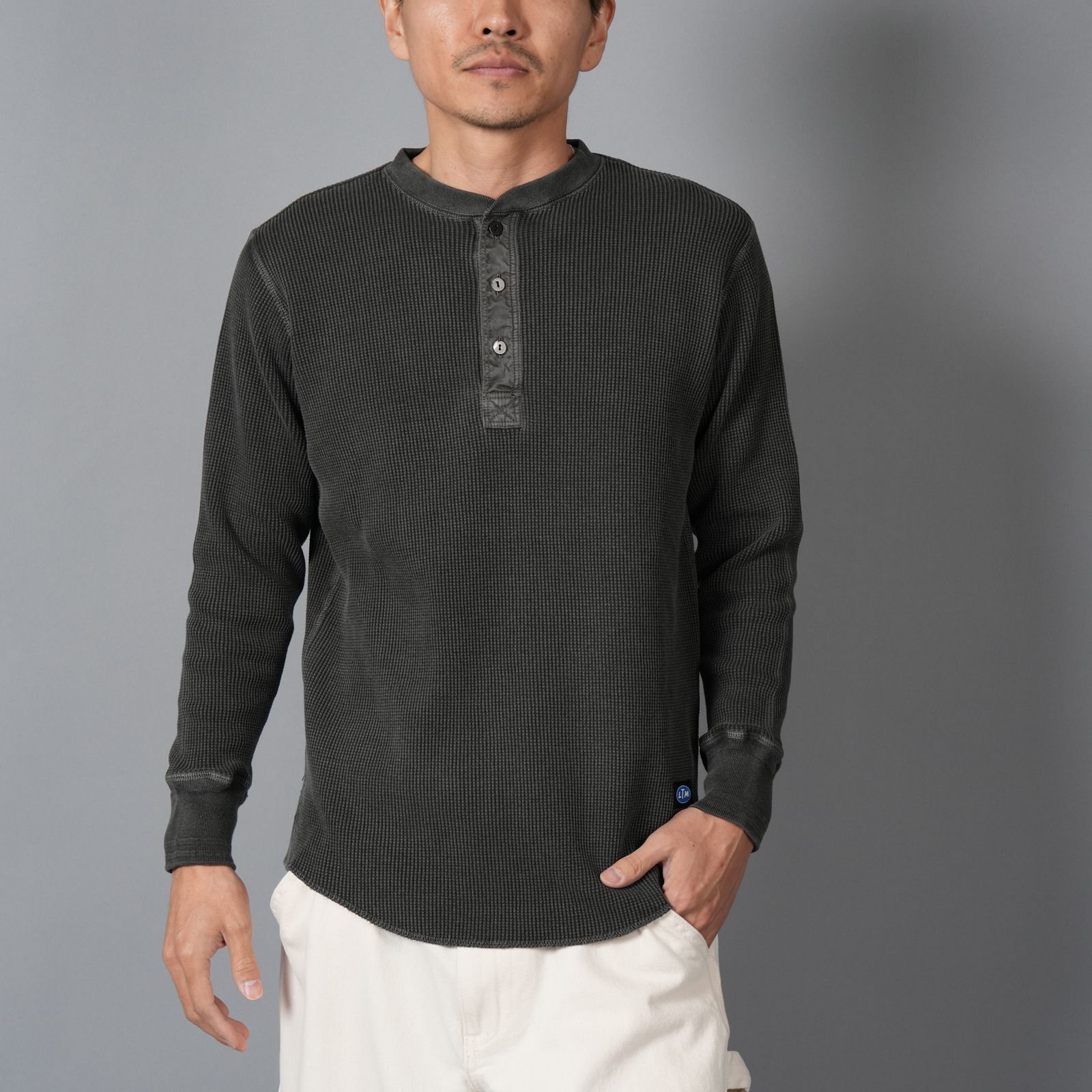 WAFFLE HENLEY NECK SHIRTS / ワッフル ヘンリーネックシャツ (ブラック)