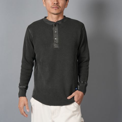 WAFFLE HENLEY NECK SHIRTS / ワッフル ヘンリーネックシャツ (ブラック)