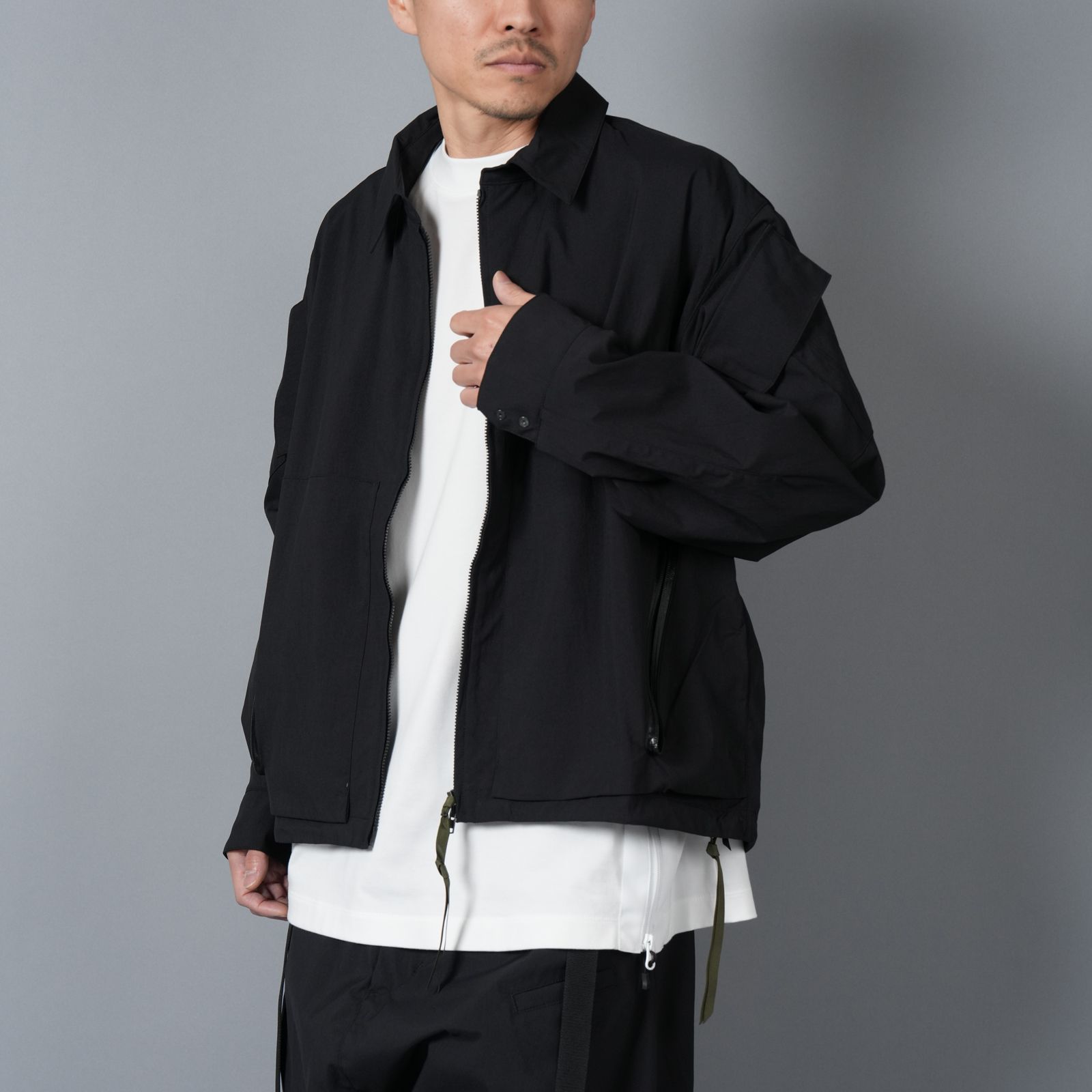 LA12-M / NYLON STRETCH SHIRT JACKET / ナイロンストレッチシャツジャケット [ストレートフィット] (ブラック)