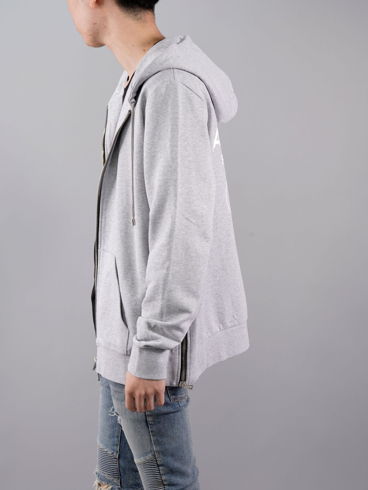 BALMAIN - 【ラスト1点】 Grey cotton sweatshirt with white Balmain