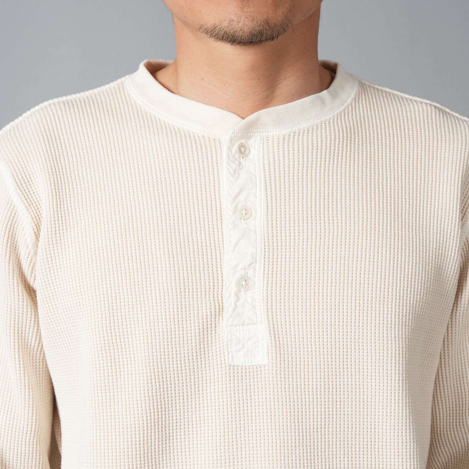 WAFFLE HENLEY (3/4)SLEEVE / ワッフル ヘンリーネック Tシャツ (ホワイト)