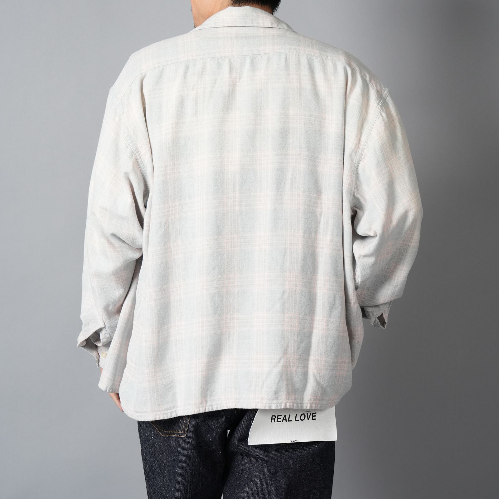 【ラスト1点】SM-MK8-0000-046 / RAYON SHIRT / CHECK / SKY BLUE / ロングスリーブシャツ (ブルー)