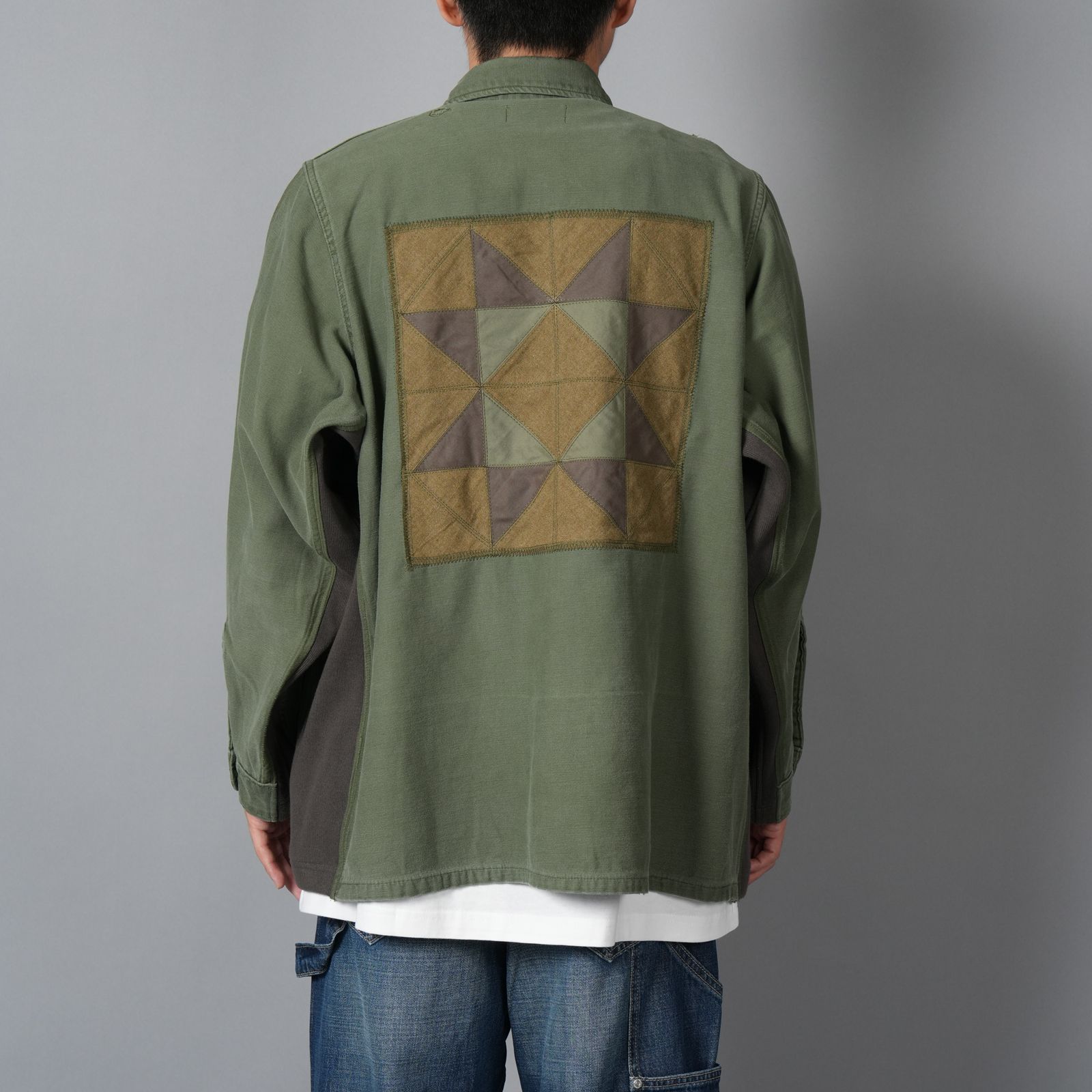 Patchwork US Army Utility Shirts  / パッチワーク ユーエス アーミー ユーテリティシャツ [古着リメイク](カーキ)