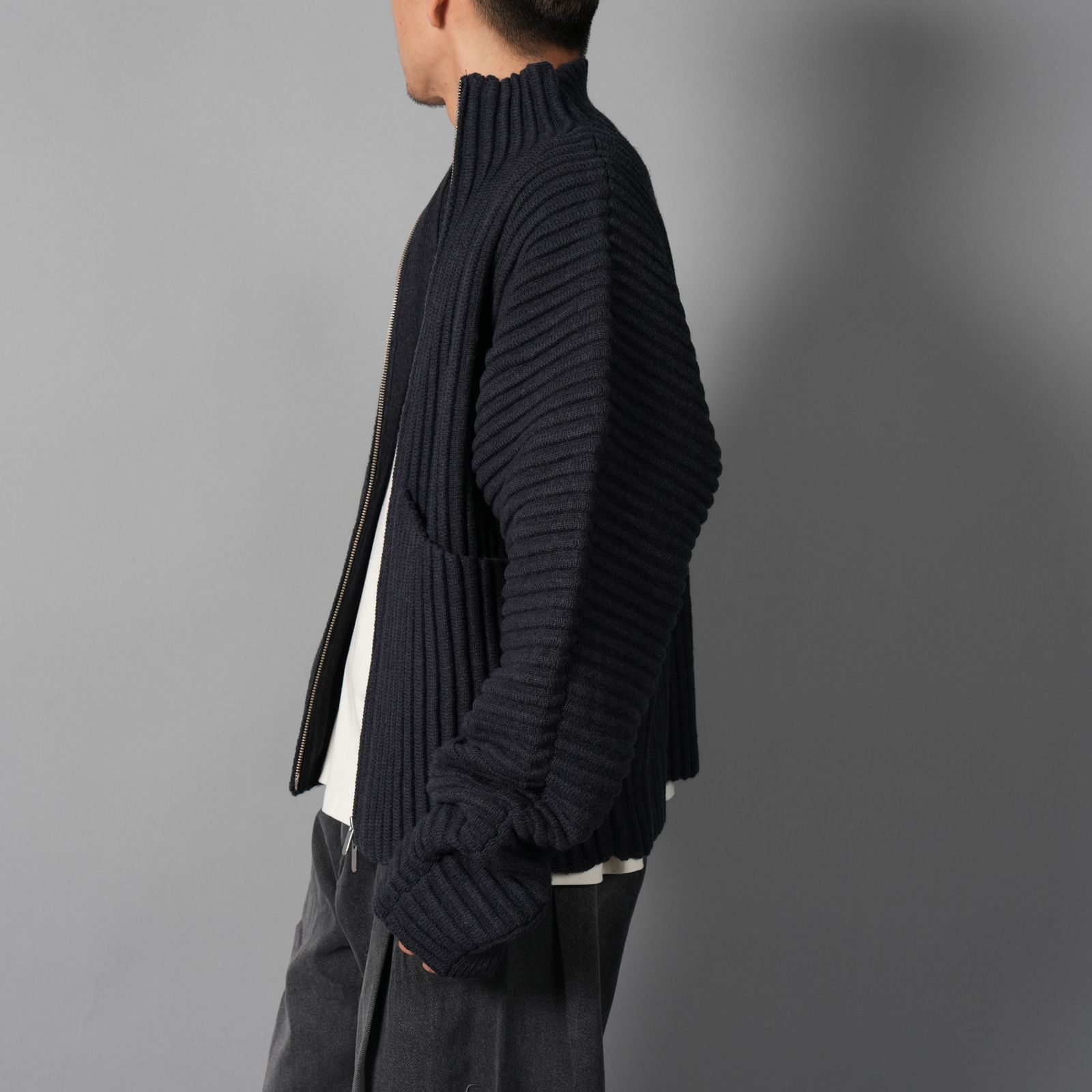 GLOBE RIB KNIT CARDIGAN  / グローブ リブ ニットカーディガン (マリン)