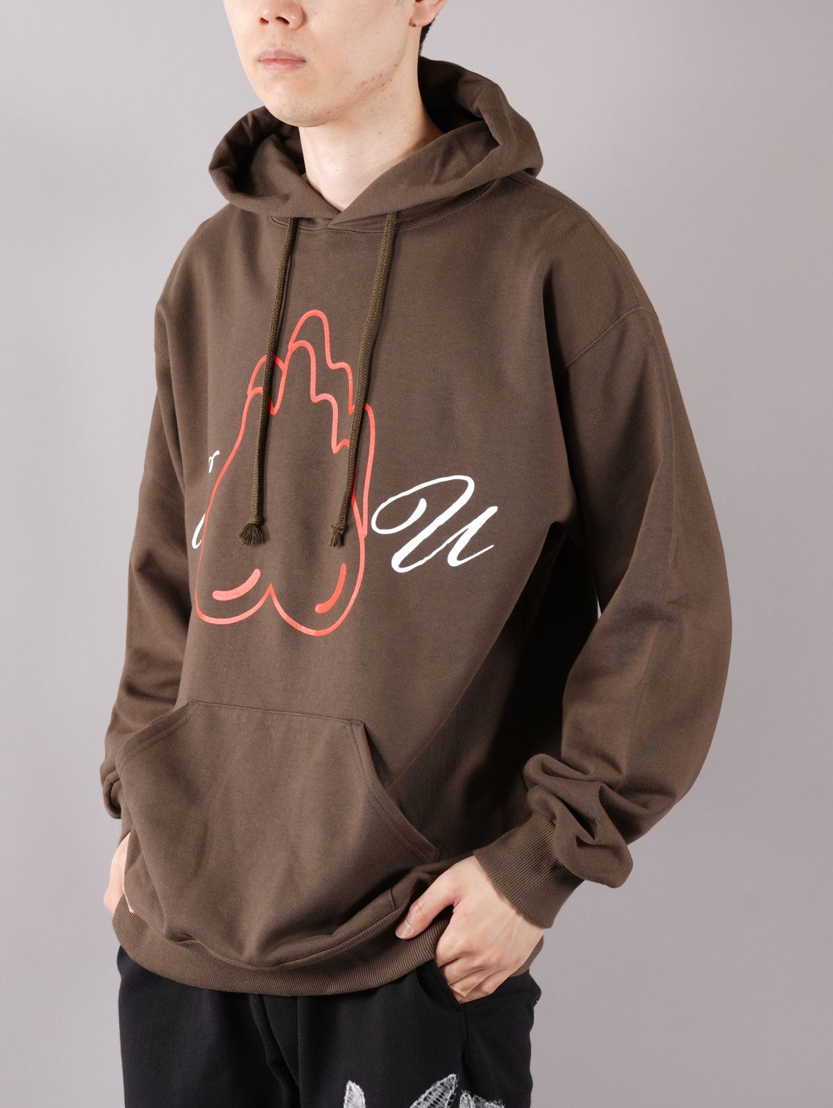 EU UPSIDE DOWN SWEAT HOODIE / アップサイドダウン スウェット フーディー (ブラウン)
