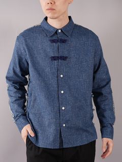 ラスト1点 / BUTTON UP CONTRAST CHINESE SHIRT / ボタンアップ コントラスト チャイニーズシャツ (ブルー)