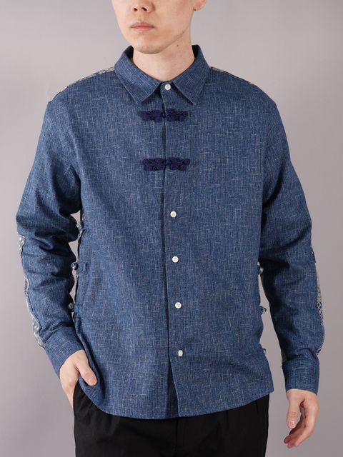 ラスト1点 / BUTTON UP CONTRAST CHINESE SHIRT / ボタンアップ コントラスト チャイニーズシャツ (ブルー)