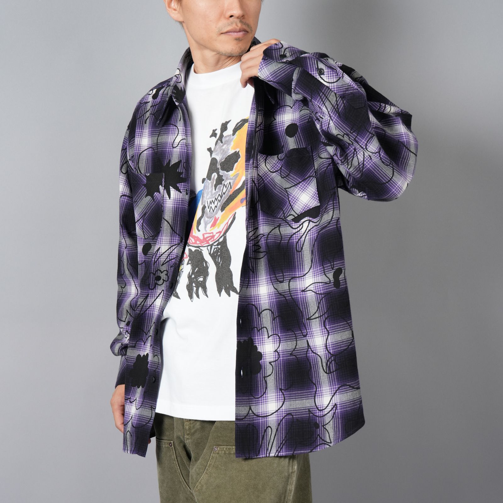 【残りわずか】【限定】 Hank×Rafu shirt / ネルシャツ / チェックシャツ (パープル)