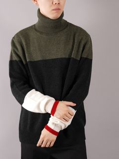 ラスト1点 / COLOURBLOCK KNITTED JUMPER / カラーブロック ニッテッド ジャンパー (カーキ)