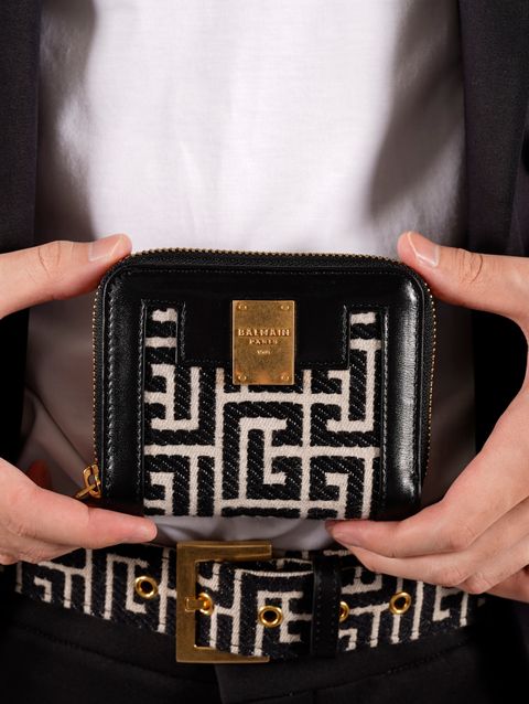 【ラスト1点】BF1 1945 FLAP ZIPPED COMPACT WALLET-MONOGRAM / モノグラム ジャカード ジップ コインポーチ (ミニ財布) / ブラウン / カーフスキン