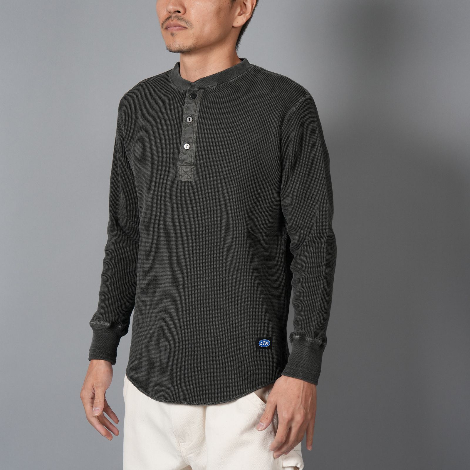 WAFFLE HENLEY NECK SHIRTS / ワッフル ヘンリーネックシャツ (ブラック)