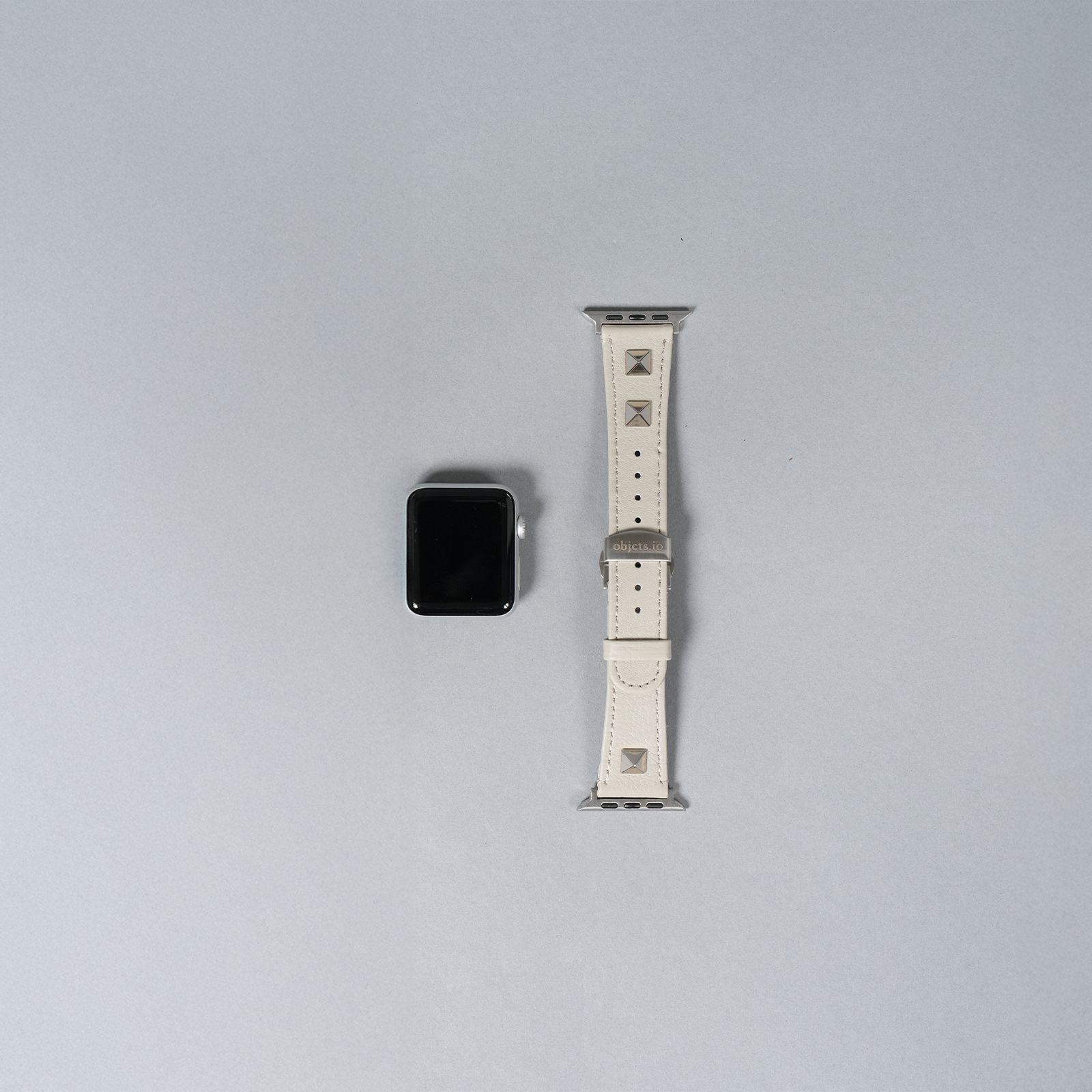 レザーハイブリッドバンド スタッズ for Apple Watch (ホワイトベージュ)
