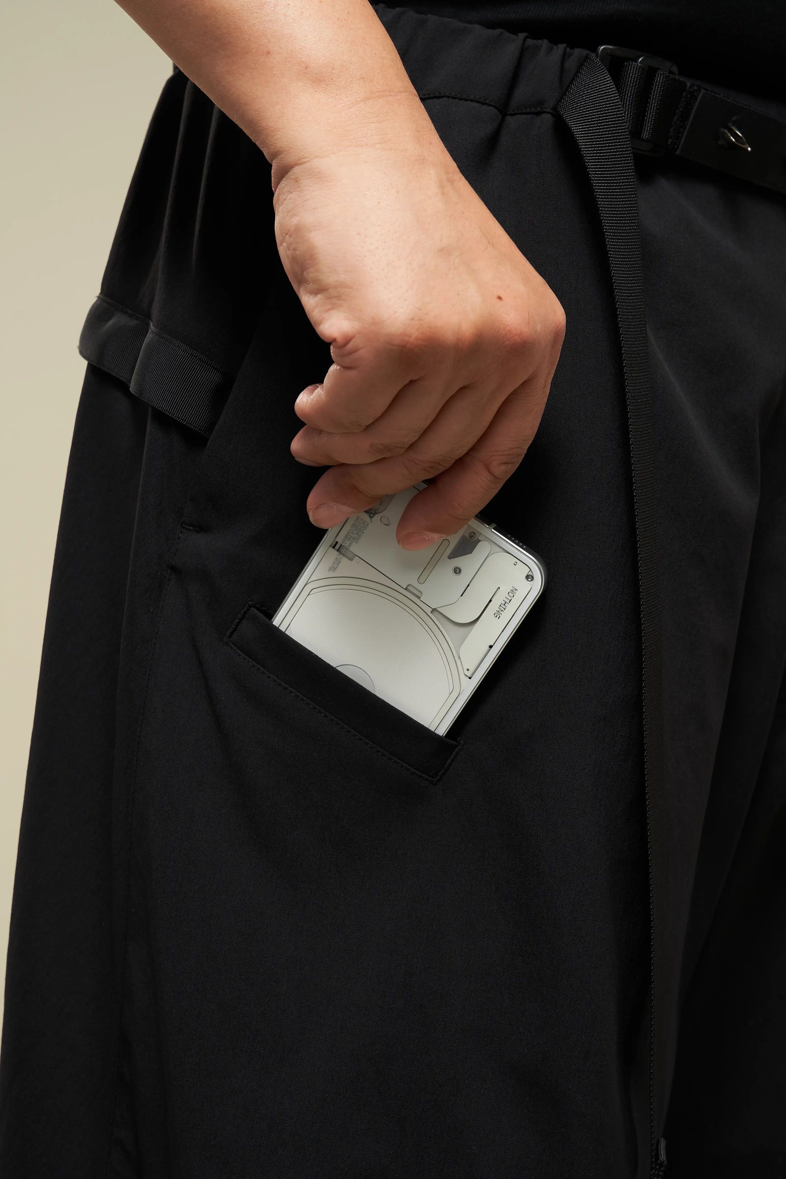 【ラスト1点】P56B-M / NYLON STRETCH WEB BELT TROUSER / / パンツ [ウルトラワイドフィット][ストレッチ入り] (ブラック)