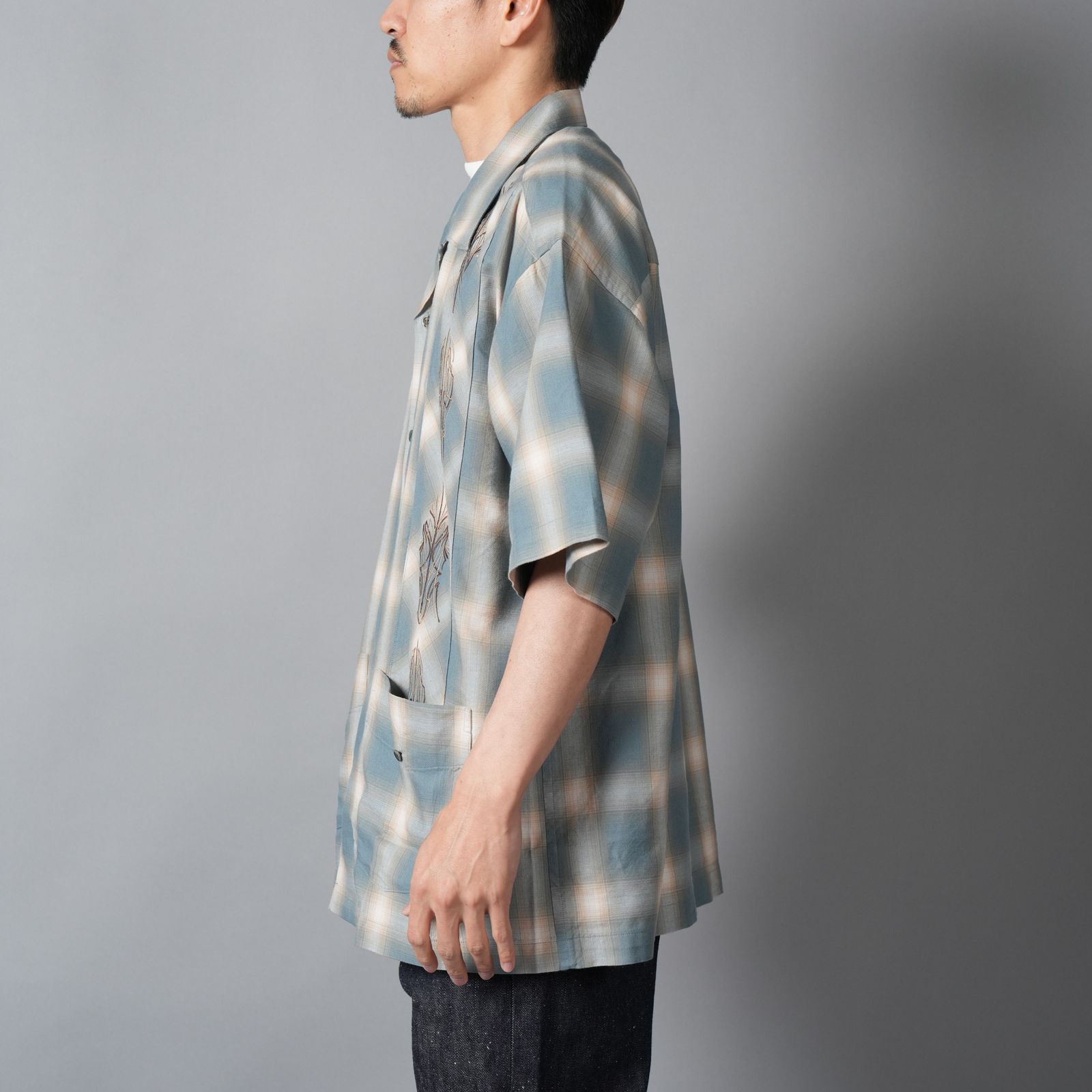 OMBRE PLAID CURBAN SHIRTS (SS)  / 半袖シャツ (ブルー)