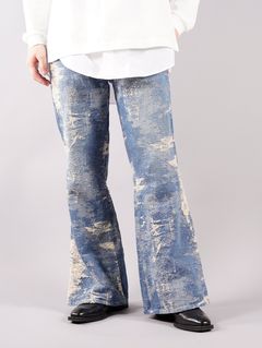 【ラスト1点】TAAKK DENIM FLARE PANTS / 定番デニム フレアパンツ / ブルー / ジャガード