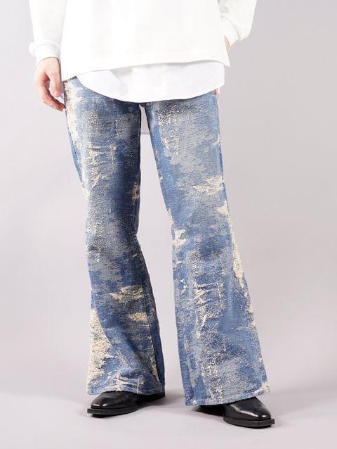 【ラスト1点】TAAKK DENIM FLARE PANTS / 定番デニム フレアパンツ / ブルー / ジャガード