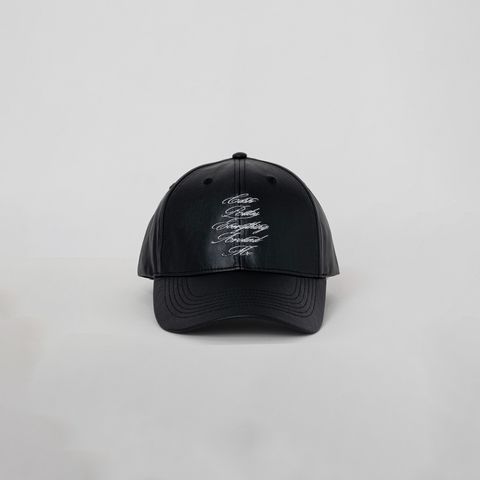 PU LEATHER BASEBALL CAP "C.R.E.A.M" / キャップ (ブラック)