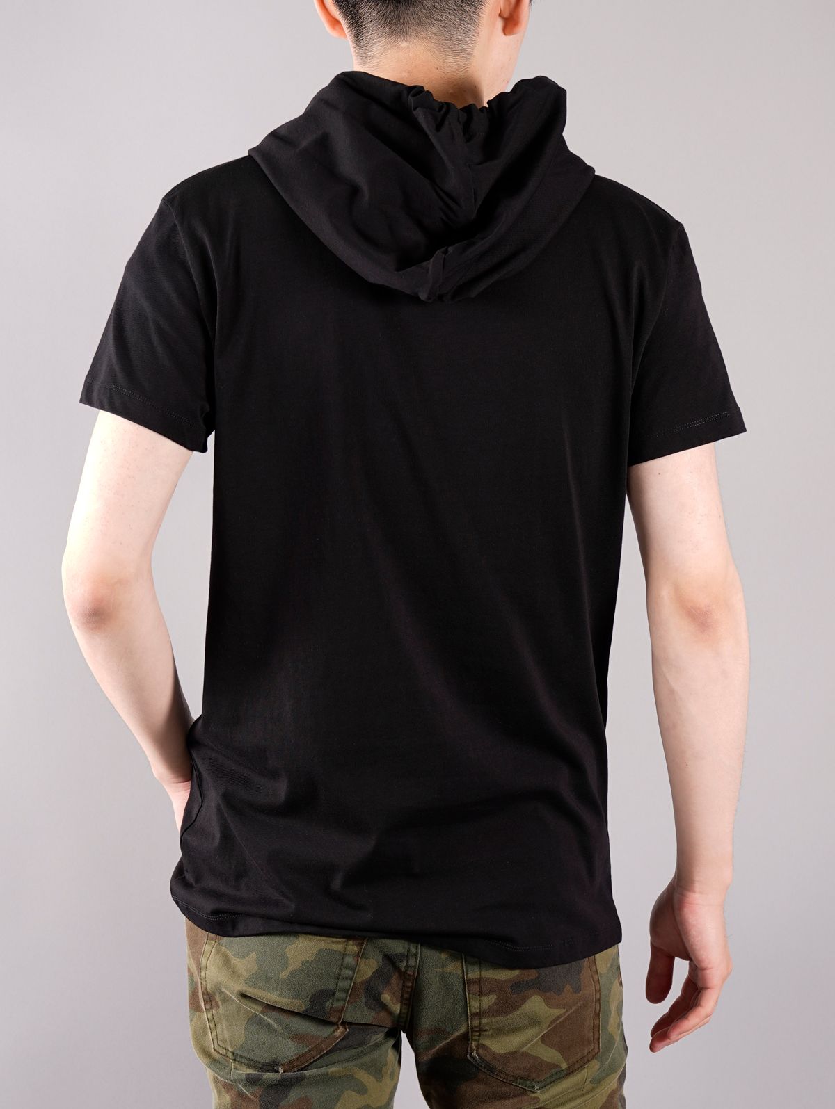 【ラスト1点】HOODED BALMAIN SHORT SLEEVE / ロゴ Tシャツ フーディー / ブラック / コットン / メンズ