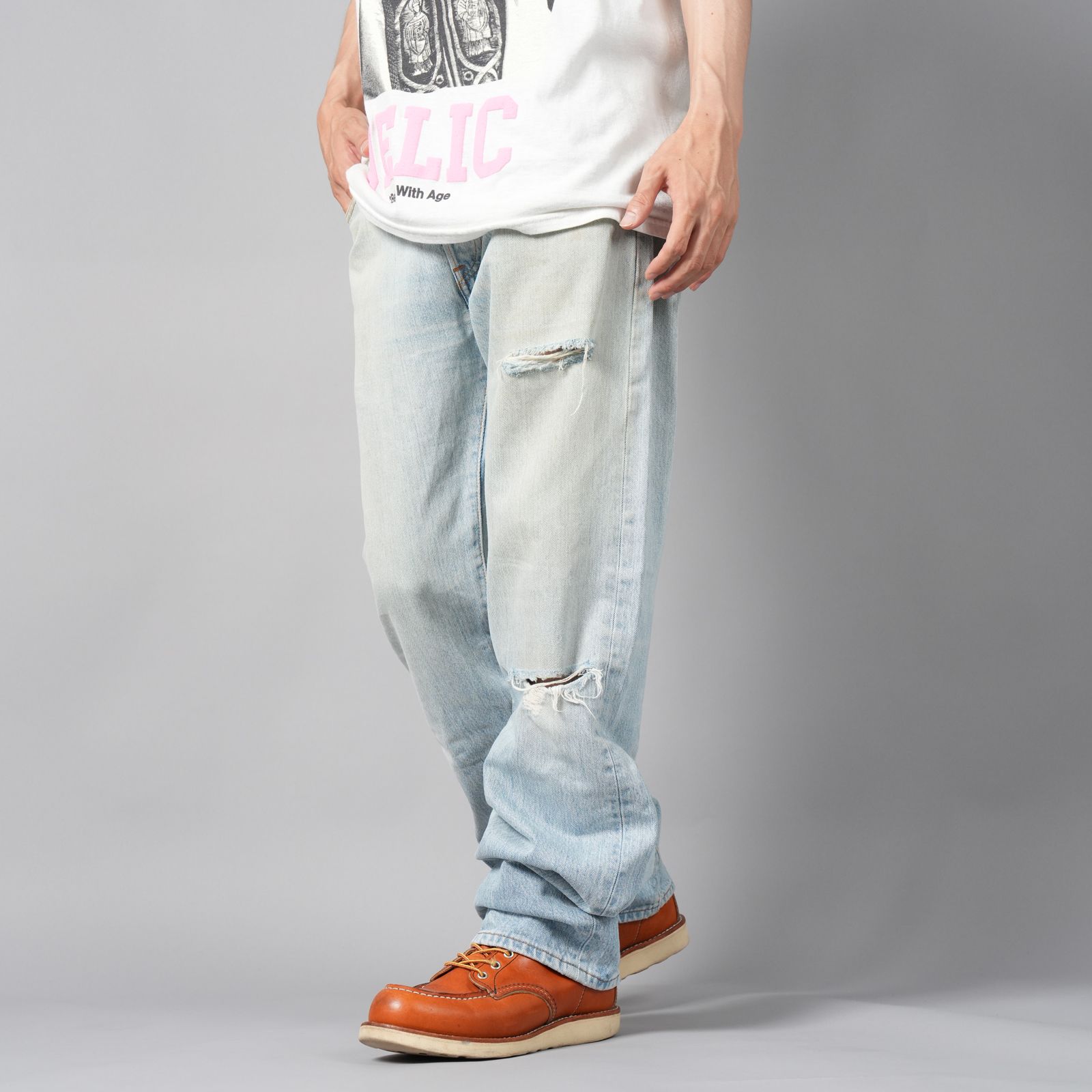 BASICKS x Vintage Levi's Heart Pocket Damage Denim / ハートポケットダメージデニム [34インチ] (ブルー)