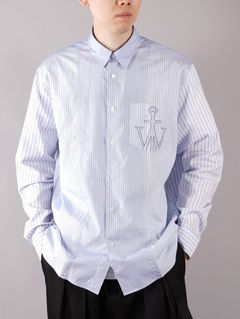 RELAXED STRIPE PATCHWORK SHIRT / リラックスド ストライプ パッチワークシャツ (ベイビーブルー)