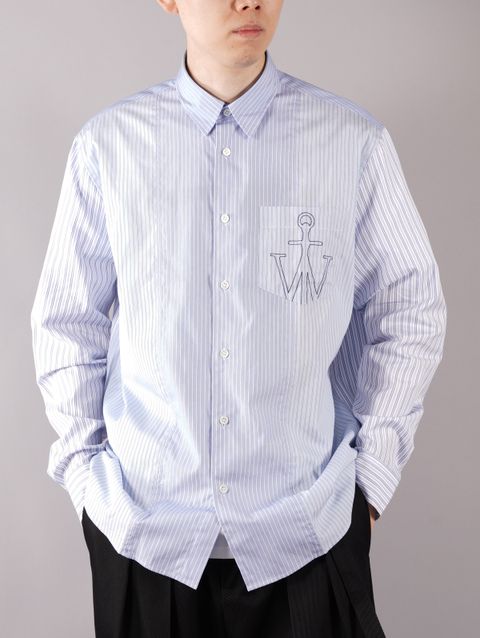 RELAXED STRIPE PATCHWORK SHIRT / リラックスド ストライプ パッチワークシャツ (ベイビーブルー)