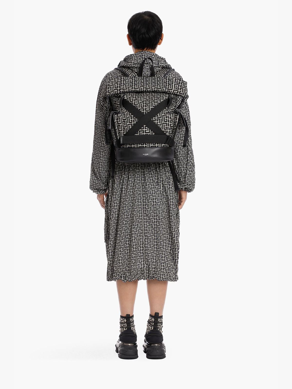 【ラスト1点】BH2 BAG BACKPACK MONOGRAM GFE TU / モノグラム ジャカード バックパック (リュック) / ブラック / レザーパネル付き (ブラウン)  / 定番商品 / メンズ