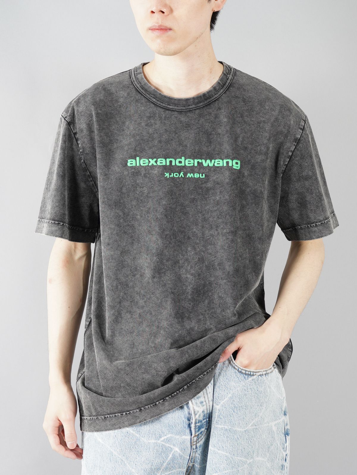 ALEXANDER WANG - ACID WASHED CLASSIC SPORT SLEEVE TEE W / PUFF