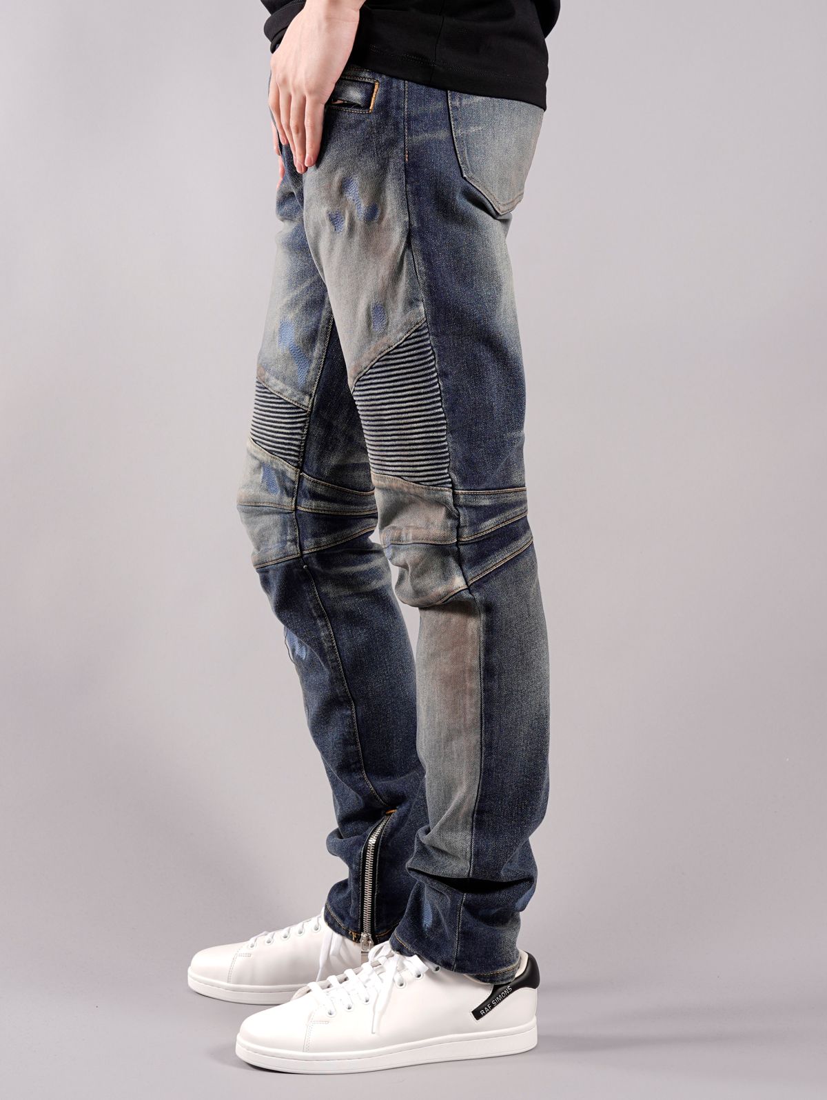 【ラスト1点】BH1 DENIM BIKER / バイカーパンツ (ストレッチ テーパード) / ブルー / メンズ
