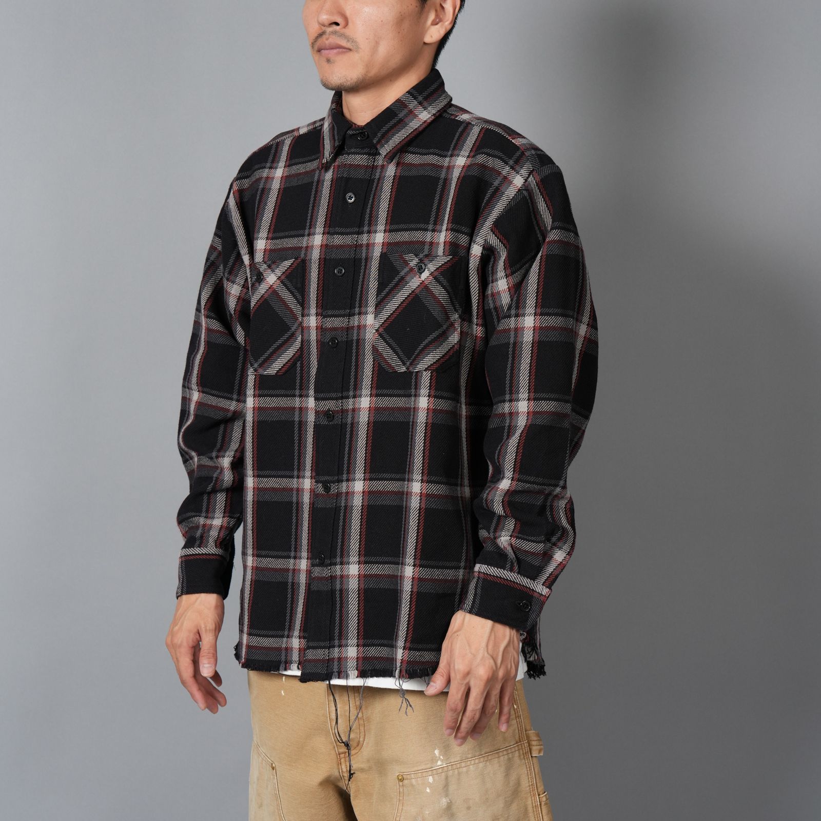 DAMAGED FLANNEL SHIRTS / ネルシャツ (ブラック)