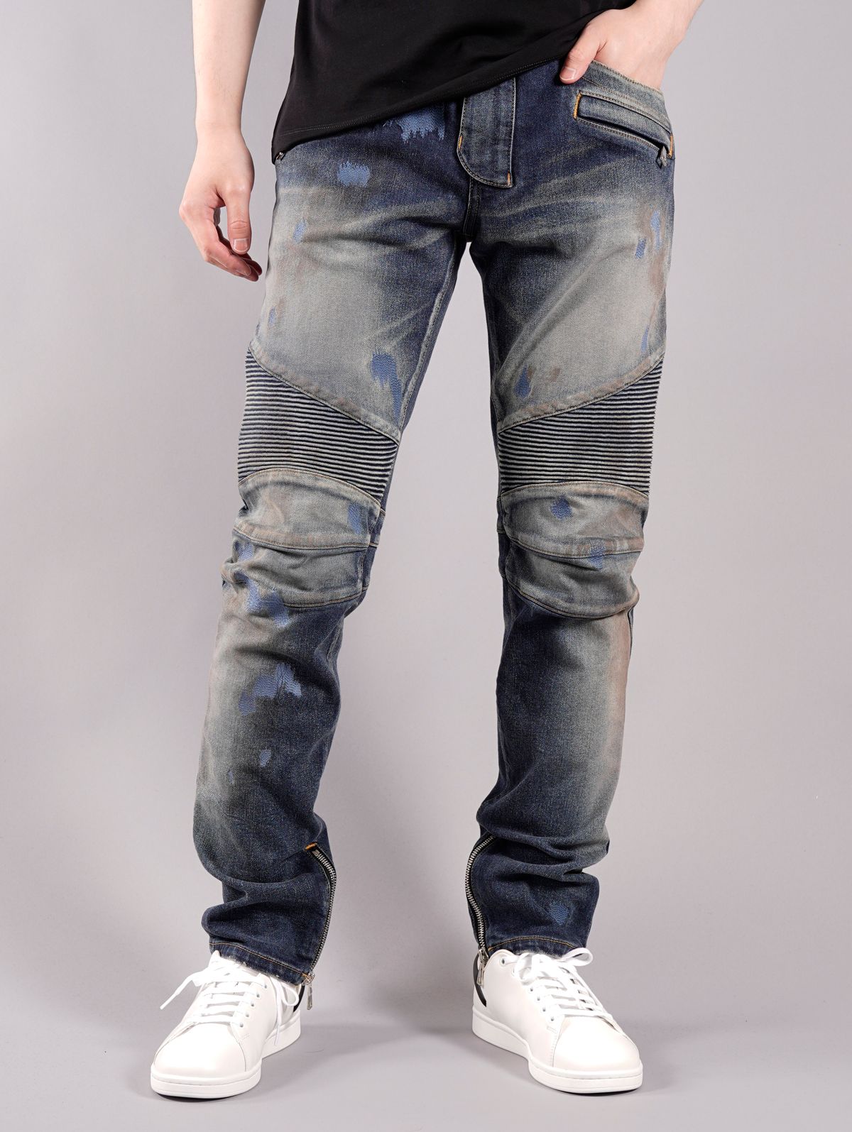 【ラスト1点】BH1 DENIM BIKER / バイカーパンツ (ストレッチ テーパード) / ブルー / メンズ