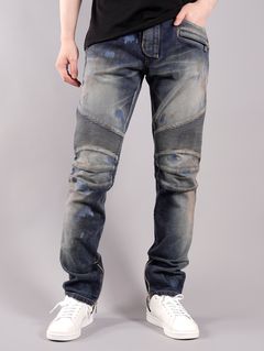 【ラスト1点】BH1 DENIM BIKER / バイカーパンツ (ストレッチ テーパード) / ブルー / メンズ
