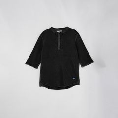 WAFFLE HENLEY (3/4)SLEEVE / ワッフル ヘンリーネック Tシャツ (ブラック)