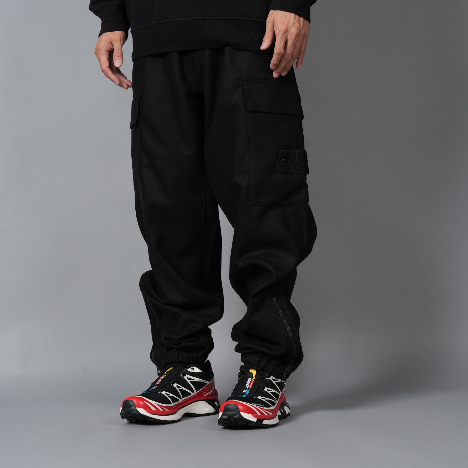 3100021 WOOL NYLON FLANNEL_STONE ISLAND GHOST / カーゴパンツ (ブラック)