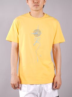 COTTON JERSEY 30/1 'INK ONE’ PRINT_ GARMENT DYED / プリント Tシャツ (コットンジャージー) / イエロー / ガーメントダイ