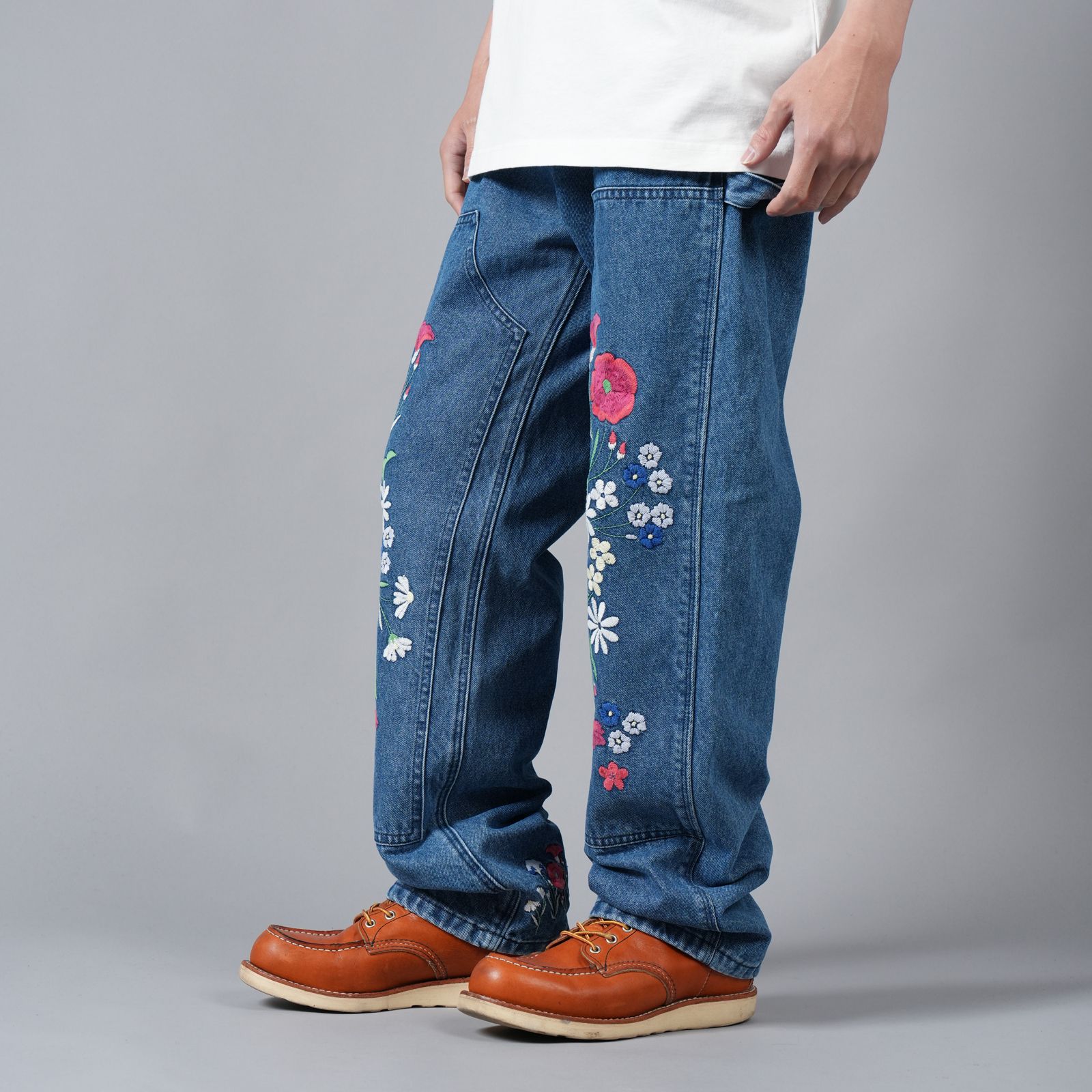 【ラスト1点】EMBRD CARPNTR DENIM PANT /  エンブロイダリー カーペンター デニムパンツ (ブルー)