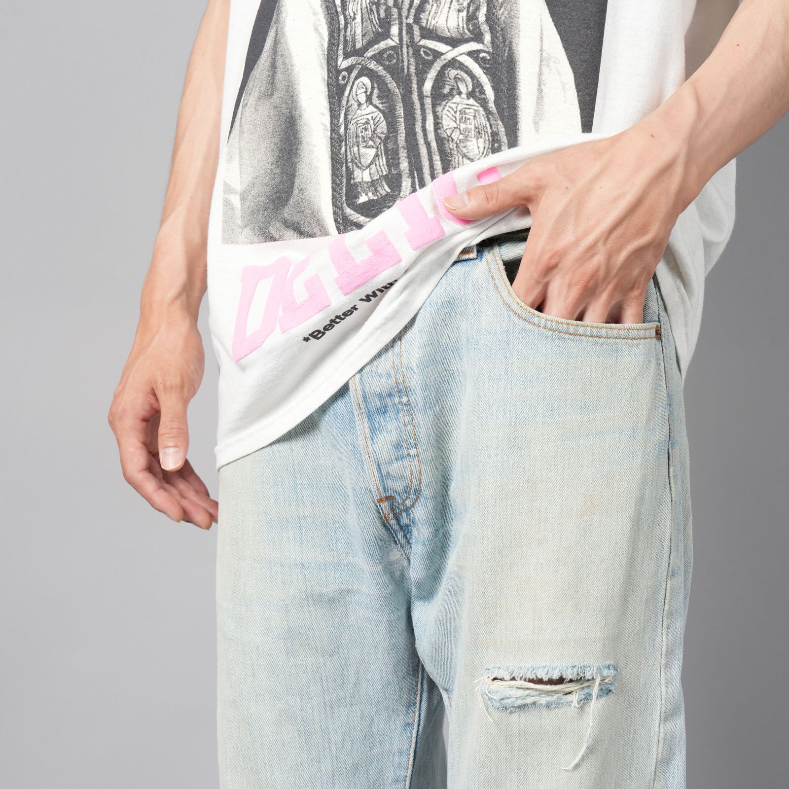 BASICKS x Vintage Levi's Heart Pocket Damage Denim / ハートポケットダメージデニム [34インチ] (ブルー)