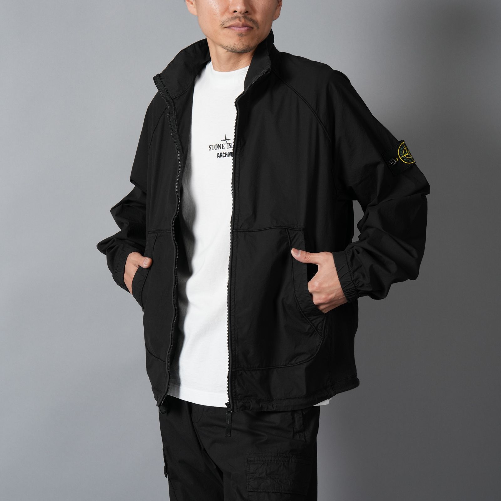 6100044 STRETCH COTTON TELA 'PARACADUTE' / トラックジャケット (ブラック)