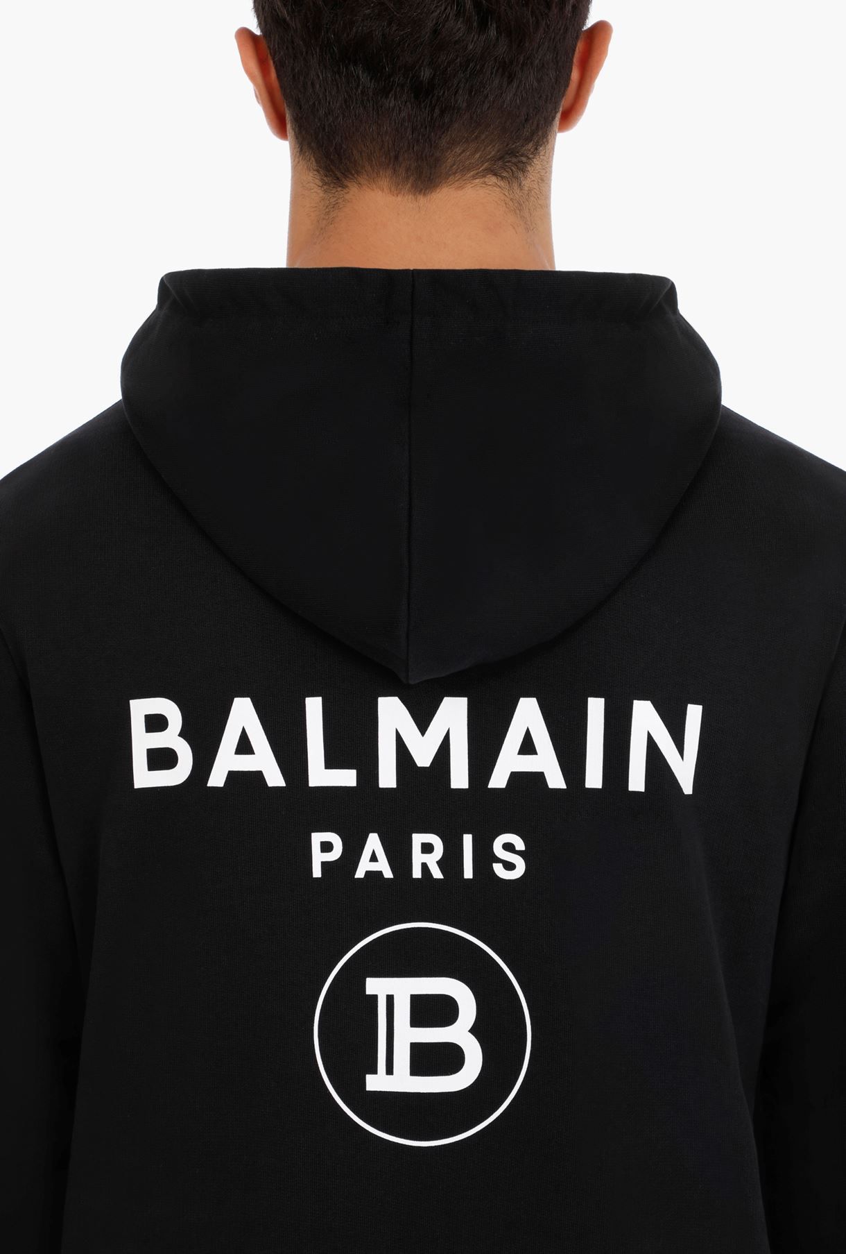 BALMAIN - 【ラスト1点】Black cotton sweatshirt with white Balmain ...