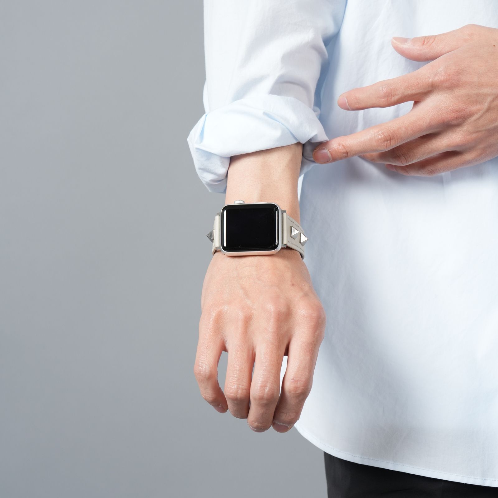 レザーハイブリッドバンド スタッズ for Apple Watch (ホワイトベージュ)