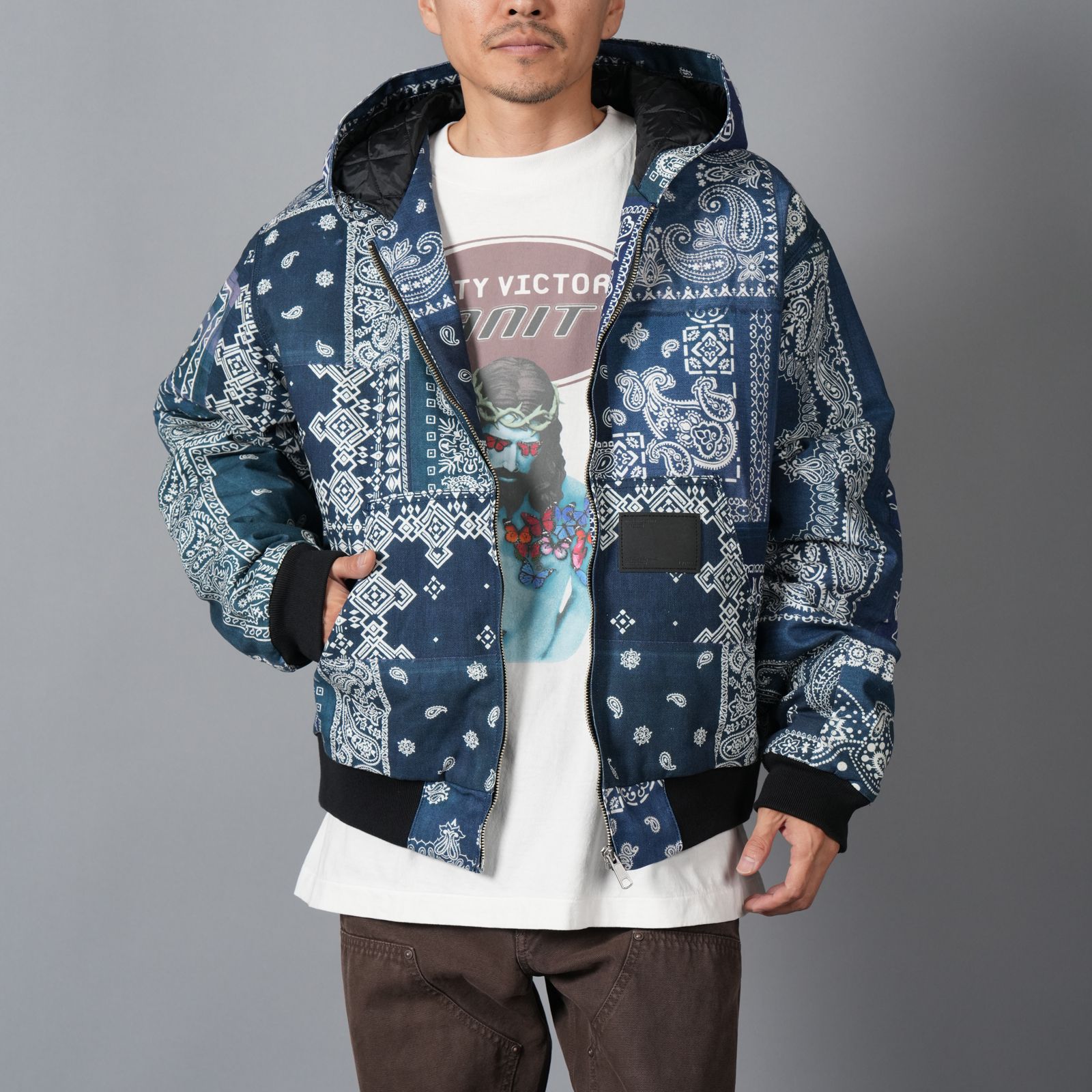 MH027 / Quilted Hoodie Jacket / キルテッド フーディージャケット (ブルー)